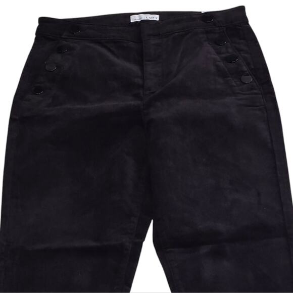 Loft Mariner Nautical Black Velvet High-Waisted Button Detail Pants Size 30 New - Picture 3 of 11